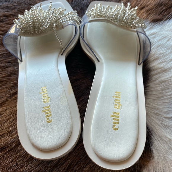 Cult Gaia Uma Pearl Fringe Slide Sandal SZ 37 - Clear PVC Heel - Picture 5 of 13